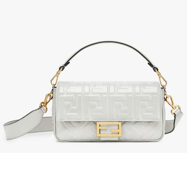 Fendi Women Medium Iconic Baguette Lambskin All-Over FF Motif-White