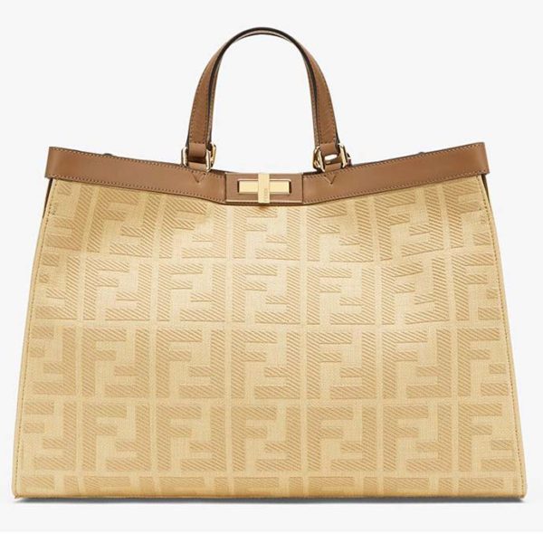 Fendi Women Medium Peekaboo X-Tote Beige Canvas Bag-Brown