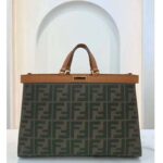 Fendi Women Medium Peekaboo X-Tote Green Canvas Bag-Brown - Image 4