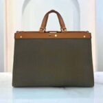 Fendi Women Medium Peekaboo X-Tote Green Canvas Bag-Brown - Image 3