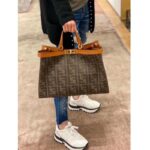 Fendi Women Medium Peekaboo X-Tote Green Canvas Bag-Brown - Image 9