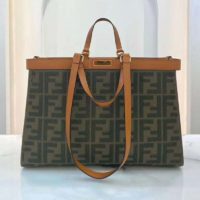 Fendi Women Medium Peekaboo X-Tote Green Canvas Bag-Brown