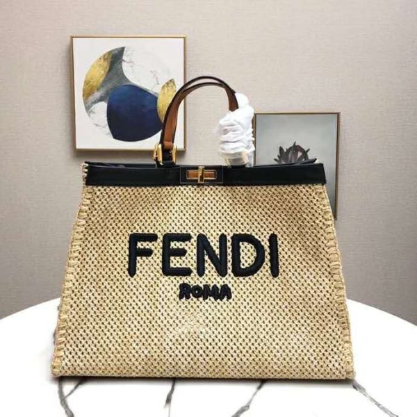 Fendi Women Medium Peekaboo X-Tote Natural Raffia Bag FENDI ROMA (17)