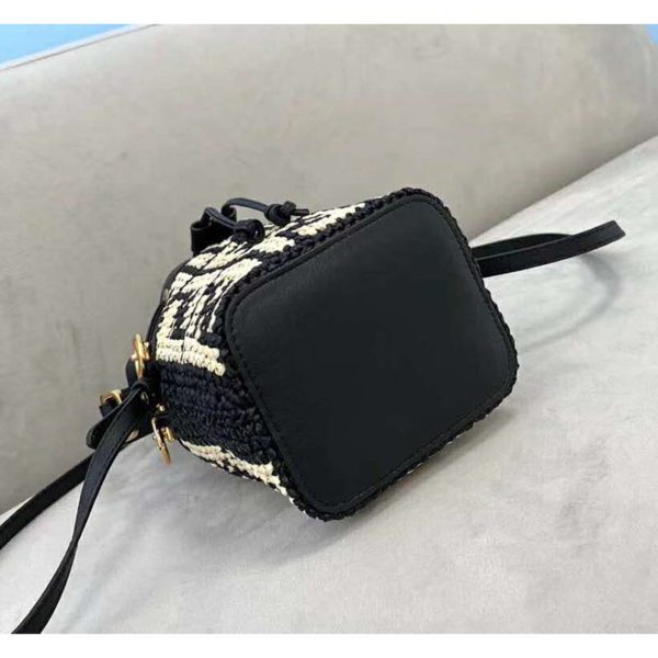 Fendi Women Mon Tresor Bucket Bag FF Motif Black Leather (10)