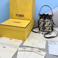Fendi Women Mon Tresor Bucket Bag FF Motif Black Leather