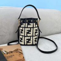 Fendi Women Mon Tresor Bucket Bag FF Motif Black Leather