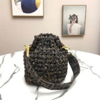 Fendi Women Mon Tresor Jacquard Fabric Interlace Mini-Bag-Brown