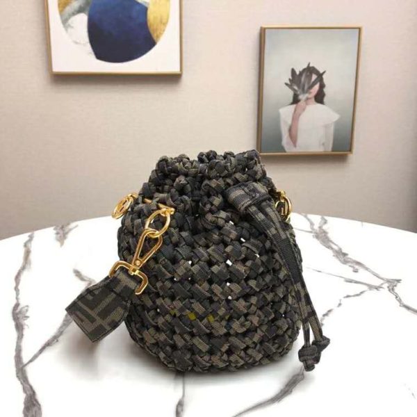 Fendi Women Mon Tresor Jacquard Fabric Interlace Mini-Bag-Brown (8)