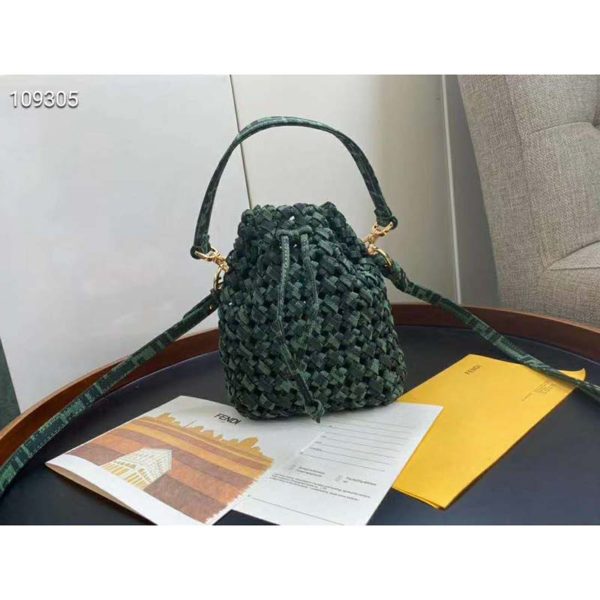 Fendi Women Mon Tresor Jacquard Fabric Interlace Mini-Bag-Dark Green (3)
