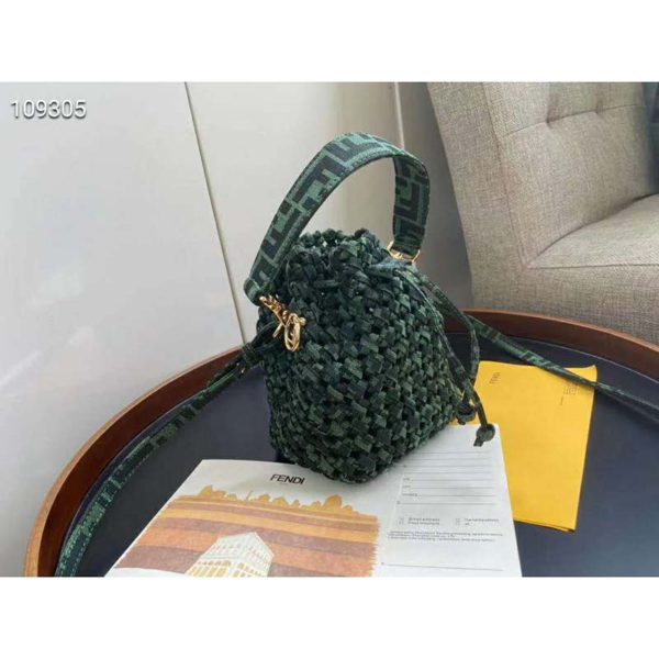 Fendi Women Mon Tresor Jacquard Fabric Interlace Mini-Bag-Dark Green (4)