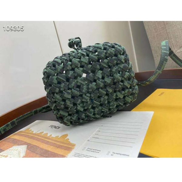 Fendi Women Mon Tresor Jacquard Fabric Interlace Mini-Bag-Dark Green (6)