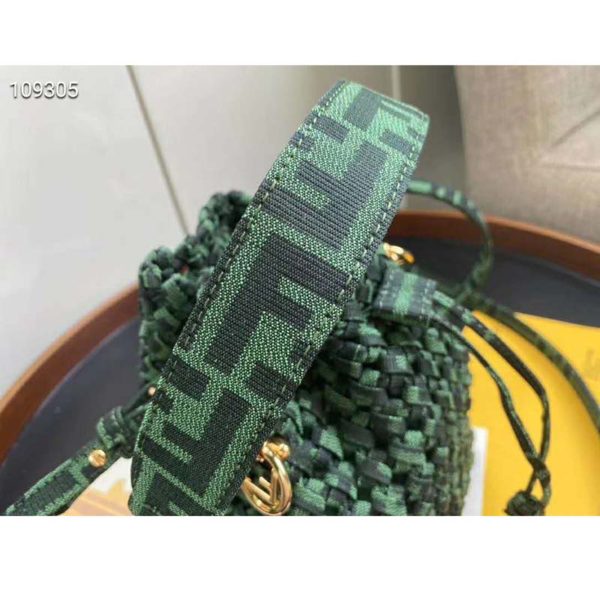 Fendi Women Mon Tresor Jacquard Fabric Interlace Mini-Bag-Dark Green (8)