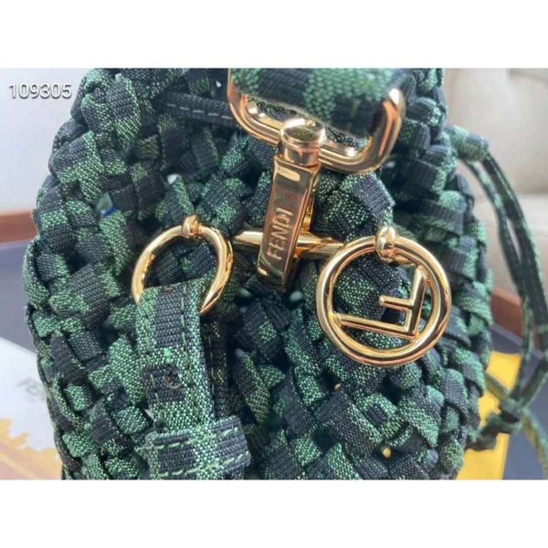 Fendi Women Mon Tresor Jacquard Fabric Interlace Mini-Bag-Dark Green (9)