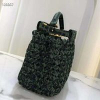 Fendi Women Peekaboo Iconic Medium Jacquard Fabric Interlace Bag-Dark Green (2)