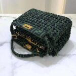 Fendi Women Peekaboo Iconic Mini Jacquard Fabric Interlace Bag-Dark Green - Image 5