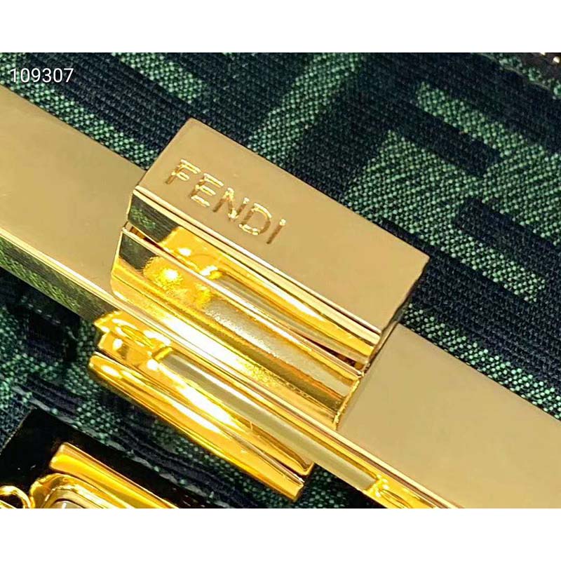 Fendi Women Peekaboo Iconic Mini Jacquard Fabric Interlace Bag-Dark Green