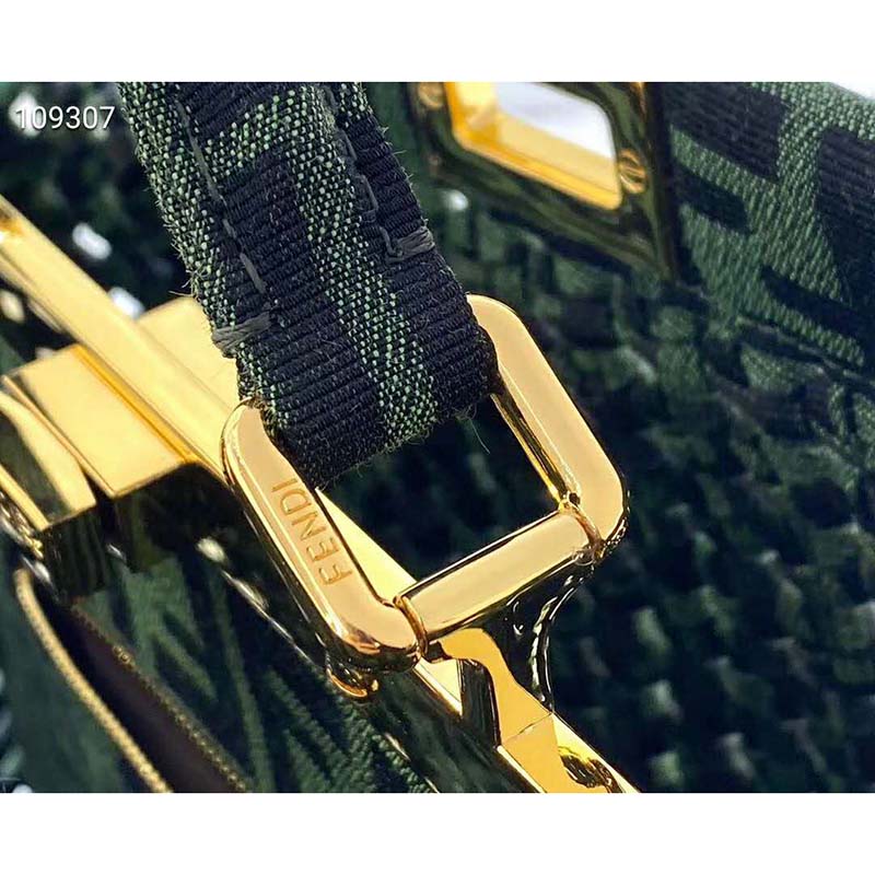 Fendi Women Peekaboo Iconic Mini Jacquard Fabric Interlace Bag-Dark Green