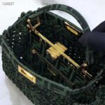 Fendi Women Peekaboo Iconic Mini Jacquard Fabric Interlace Bag-Dark Green - Image 6
