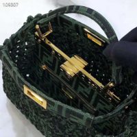 Fendi Women Peekaboo Iconic Medium Jacquard Fabric Interlace Bag-Dark Green (2)