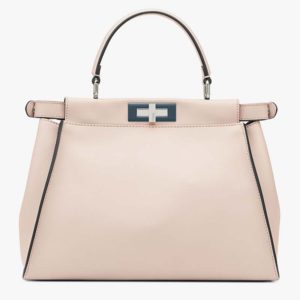 Fendi Women Peekaboo Iconic Medium Pink Calfskin Leather Bag
