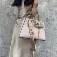 Fendi Women Peekaboo Iconic Medium Pink Leather Twist Lock Bag