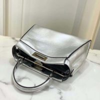 Fendi Women Peekaboo Iconic Medium Silver Mirror-Effect Leather Bag