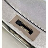 Fendi Women Peekaboo Iconic Medium Silver Mirror-Effect Leather Bag