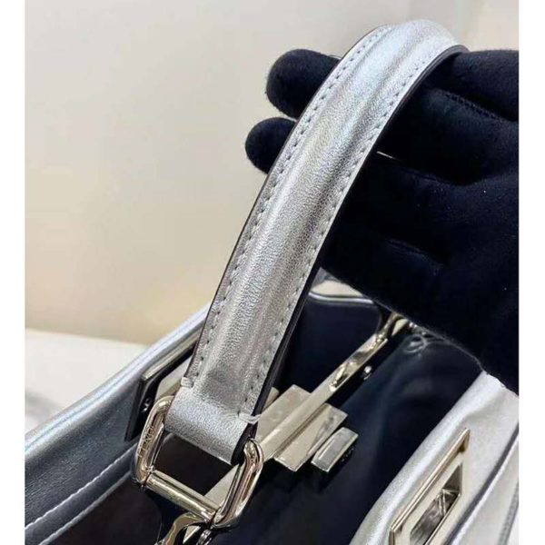Fendi Women Peekaboo Iconic Medium Silver Mirror-Effect Leather Bag (12)