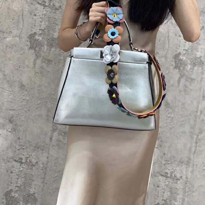 Fendi Women Peekaboo Iconic XS Mini Silver Mirror-Effect Leather Bag