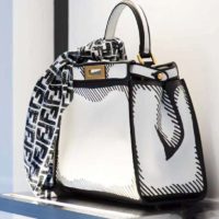 Fendi Women Peekaboo Iconic Medium White Leather FF Print Bag