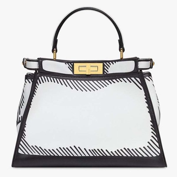 Fendi Women Peekaboo Iconic Medium White Leather FF Print Bag