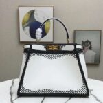 Fendi Women Peekaboo Iconic Medium White Leather FF Print Bag - Imagen 6