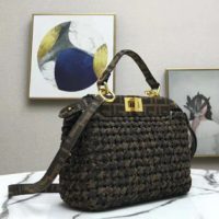 Fendi Women Peekaboo Iconic Mini Jacquard Fabric Interlace Bag FF