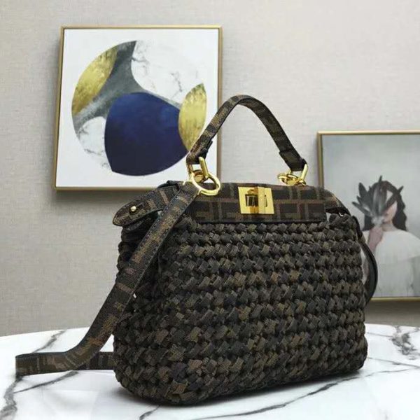 Fendi Women Peekaboo Iconic Mini Jacquard Fabric Interlace Bag FF (4)