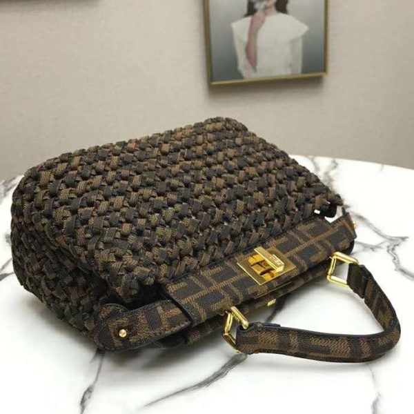 Fendi Women Peekaboo Iconic Mini Jacquard Fabric Interlace Bag FF (8)