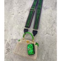 Fendi Women Peekaboo Iconic Mini Natural Raffia Bag Green Nappa