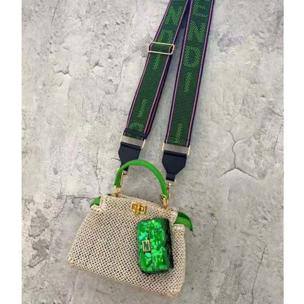 Fendi Women Peekaboo Iconic Mini Natural Raffia Bag Green Nappa (10)