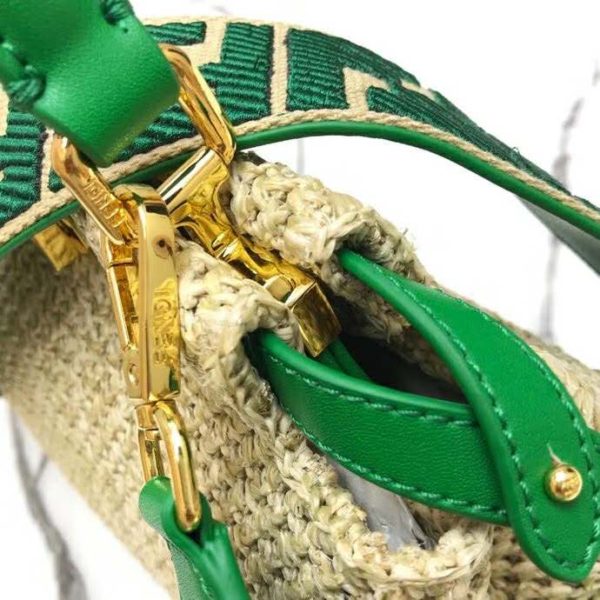Fendi Women Peekaboo Iconic Mini Natural Raffia Bag Green Nappa (3)