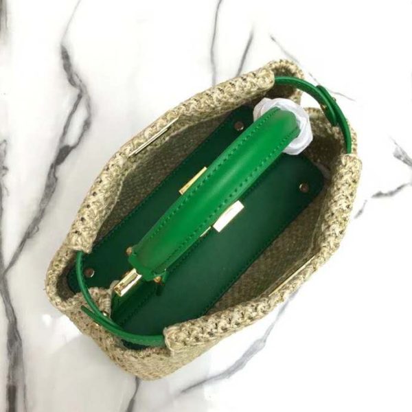 Fendi Women Peekaboo Iconic Mini Natural Raffia Bag Green Nappa (4)