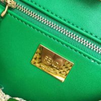 Fendi Women Peekaboo Iconic Mini Natural Raffia Bag Green Nappa