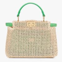 Fendi Women Peekaboo Iconic Mini Natural Raffia Bag Green Nappa