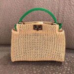 Fendi Women Peekaboo Iconic Mini Natural Raffia Bag Green Nappa - Image 2