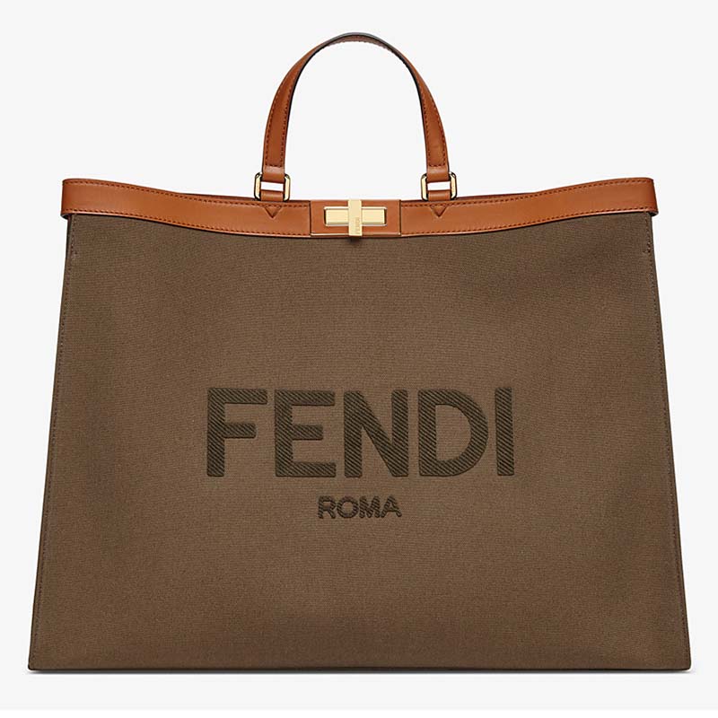 Fendi Women Peekaboo X-Tote Large Dark Green Canvas Shopper - LULUX