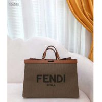 Fendi Women Peekaboo X-Tote Large Dark Green Canvas Shopper