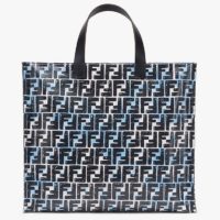 Fendi Women Shopper Bag Blue Glazed Fabric Canvas FF Bag