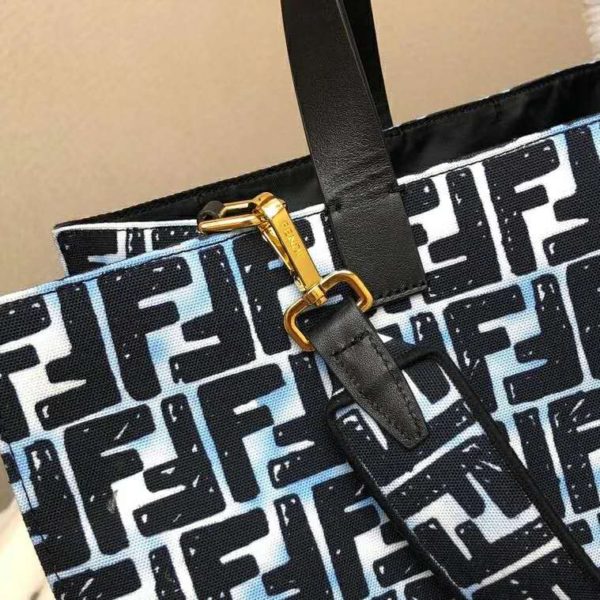 Fendi Women Shopper Bag Blue Glazed Fabric Canvas FF Bag (10)
