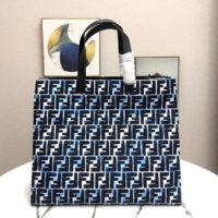 Fendi Women Shopper Bag Blue Glazed Fabric Canvas FF Bag