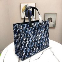 Fendi Women Shopper Bag Blue Glazed Fabric Canvas FF Bag