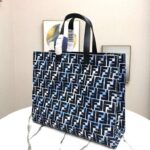 Fendi Women Shopper Bag Blue Glazed Fabric Canvas FF Bag – Image 5