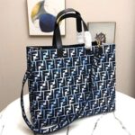 Fendi Women Shopper Bag Blue Glazed Fabric Canvas FF Bag – Image 4